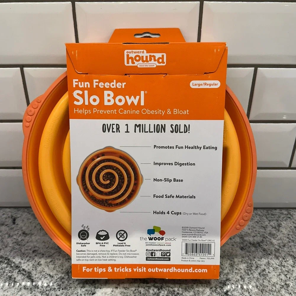 Outward Hound Dog Large Slo Bowl Orange Fun Feeder Spiral Maze Slow Eater 4 Cups